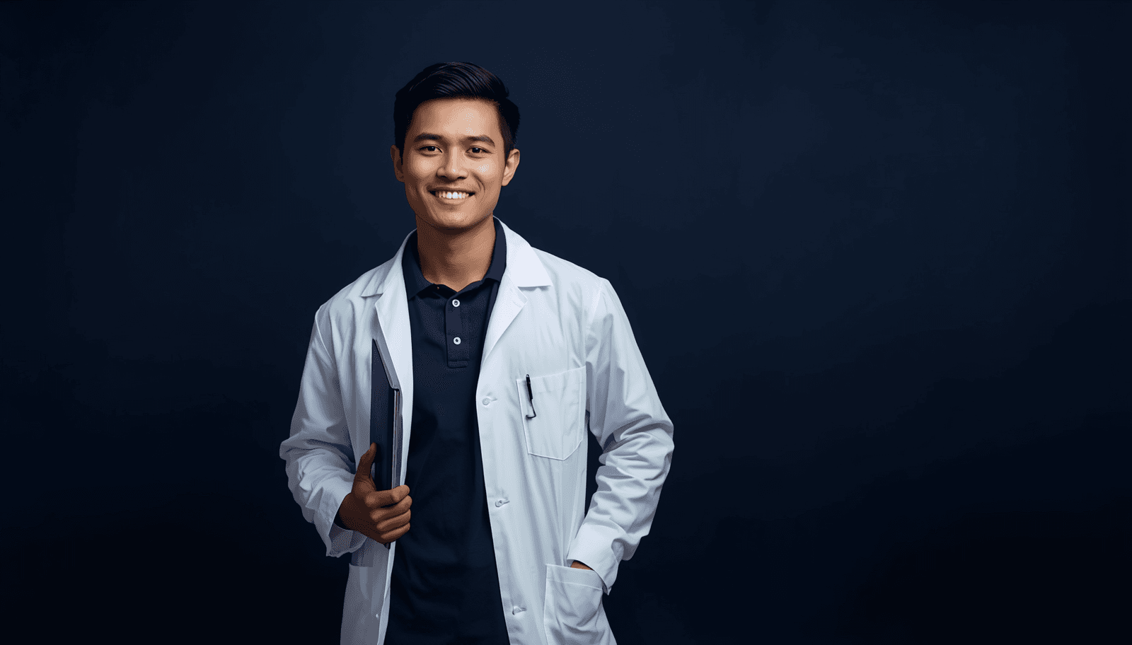 Filipino male medical technologist in white coat holding clipboard for MTLE coverage 2026 Philippines